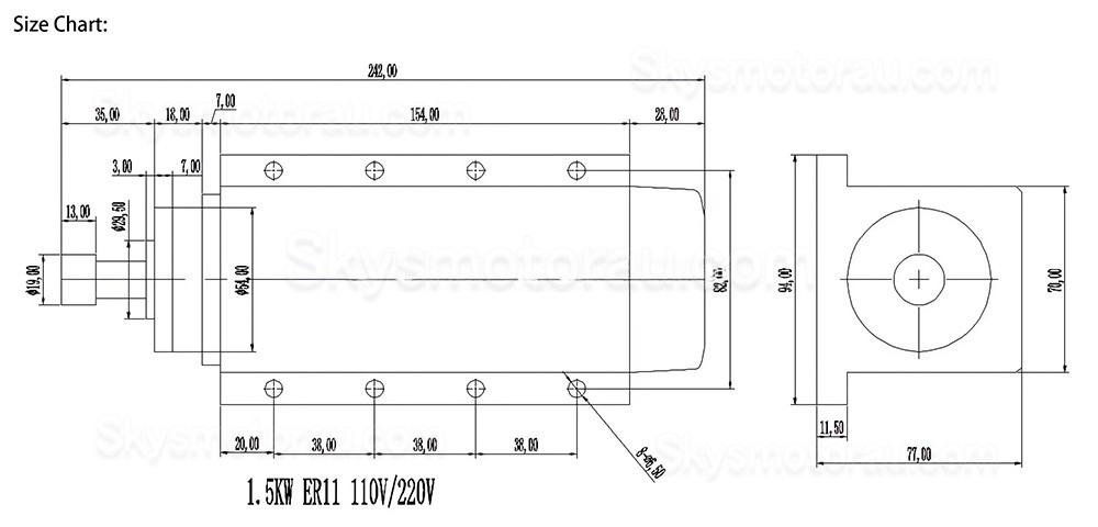 1.5kW Air Cooled CNC Spindle Motor Huajiang-1.5KW ER11/ER16 Collet 110V/220V 24000RPM 400Hz with Aviation Plug